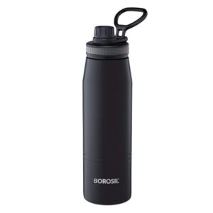 borosil 900ml gosports black stainless steel bottle | isi certified made in india double wall vacuum insulated flask | 14 hours hot & 18 hours cold | leakproof, bpa free | 1 year warranty